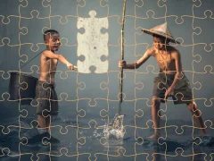 Igra Children Fishing Teamwork Jigsaw online